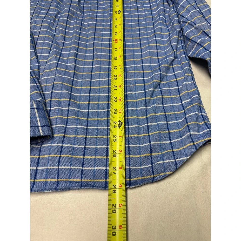 J. Crew Mens Slim Broken-In Oxford Blue Plaid Organic Cotton‎ Shirt Large L